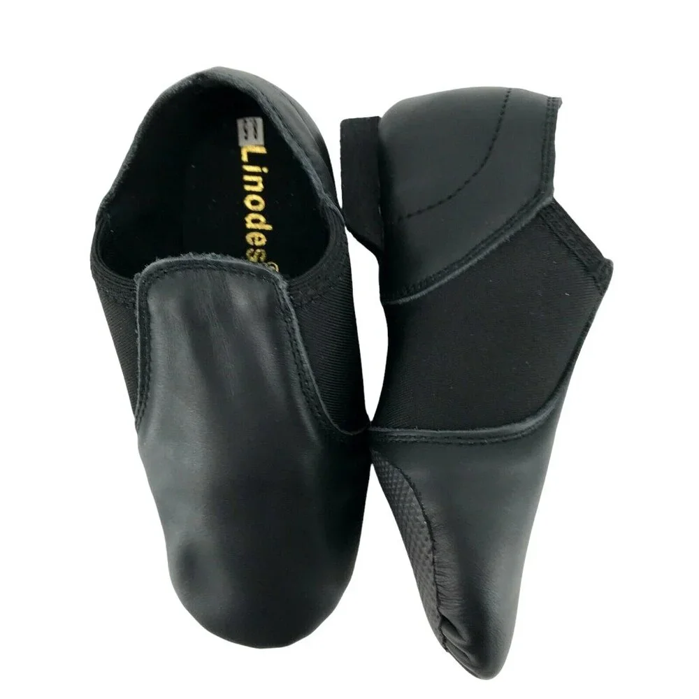 Linodes Girl Toddler Black Leather Low Top Slip On Dance Jazz Shoes Sz 8.5 M - Picture 1 of 6